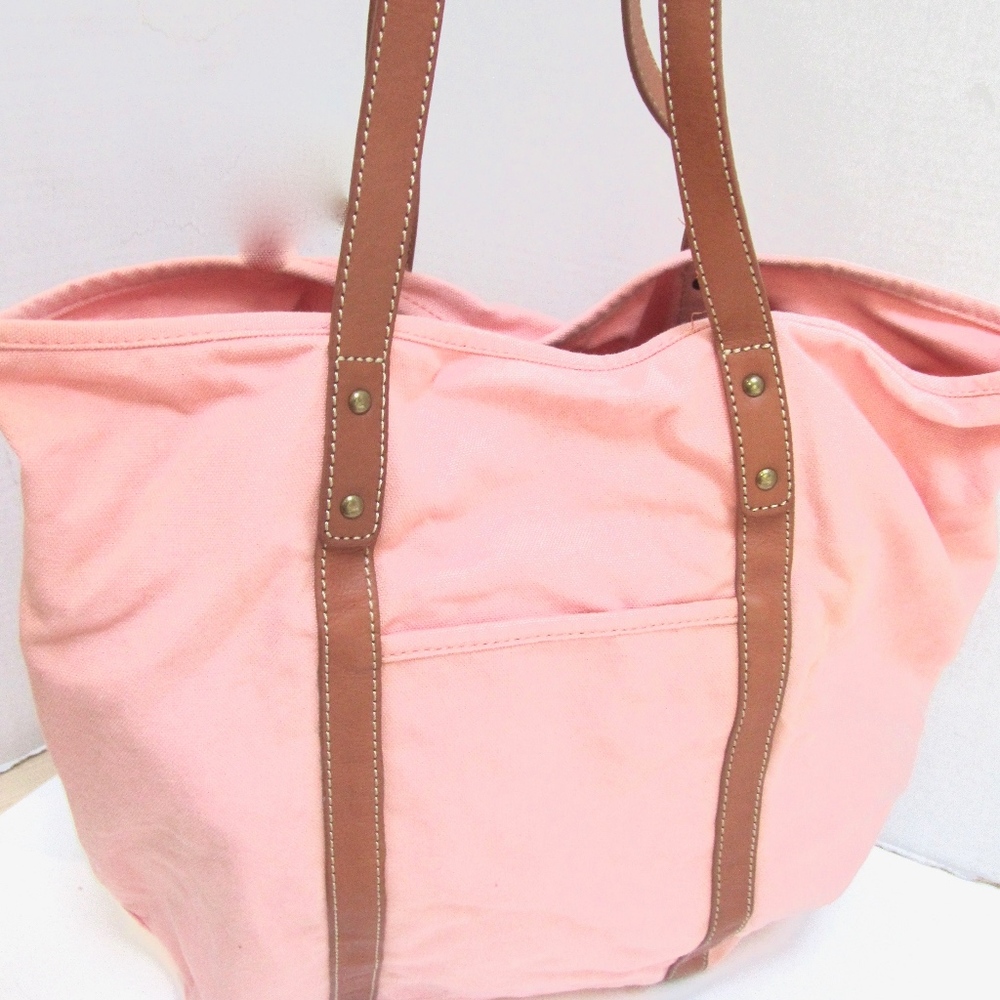 J. Crew Pink Canvas Leather Tote Bag Shopper XL